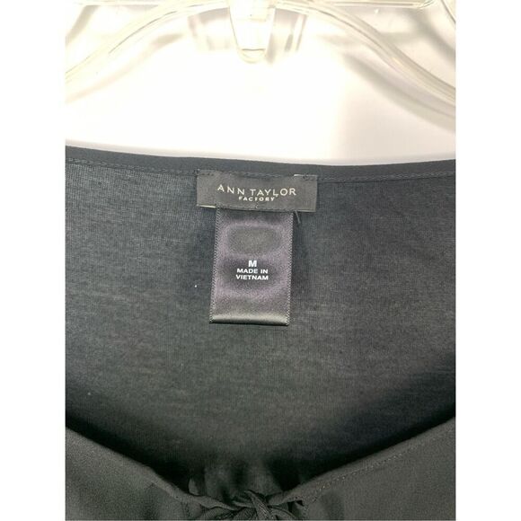 Ann Taylor Women's Black Tie V-Neck Long Sleeve Top Blouse Size Medium NWOT - Picture 5 of 7